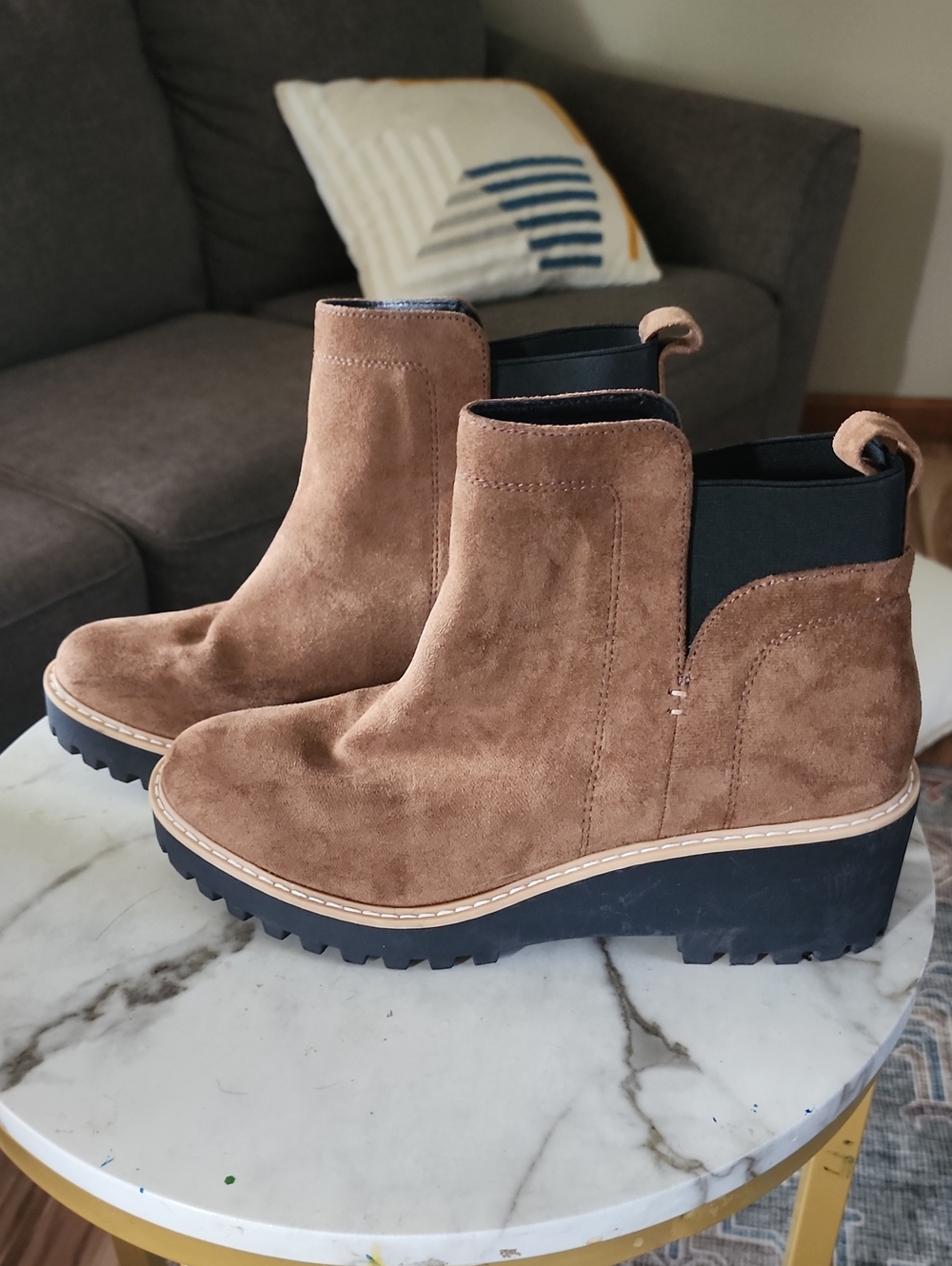 Dolce Vita Tan Suede Chelsea Wedge Ankle Boots